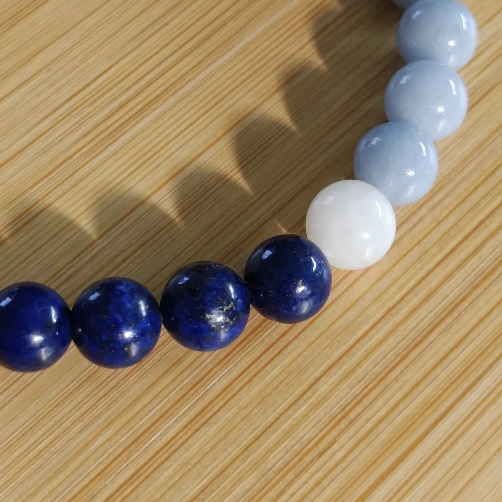 Lapis Lazuli Bracelet Authentic Stones With Authentic Angelite & Moonstone - Picture 5 of 5